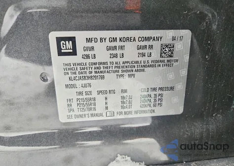 2017 Buick Encore Preferred from USA, damaged, VIN KL4CJASB3HB201769